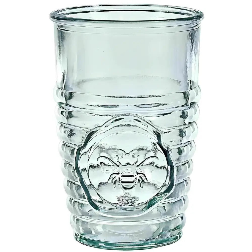 Eco-friendly recycled glass 11 Oz Bee Tumbler with ribbed design and embossed bee motif