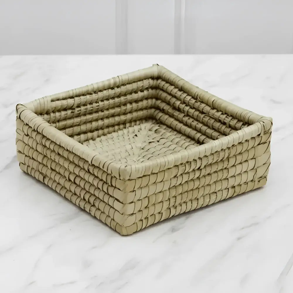 Bird Feeder Nest beige woven basket with charcuterie tea towel