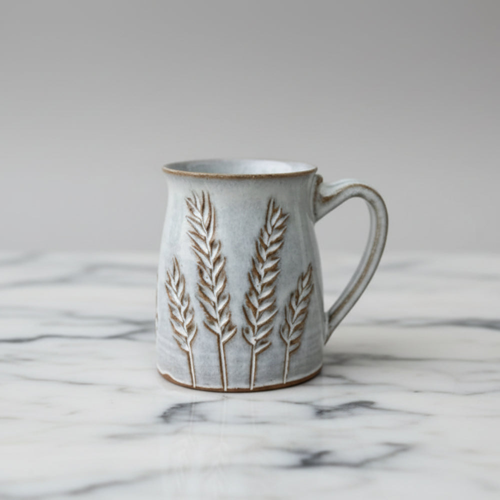 Handmade eco-friendly Carved Wheat Mug with narrower opening