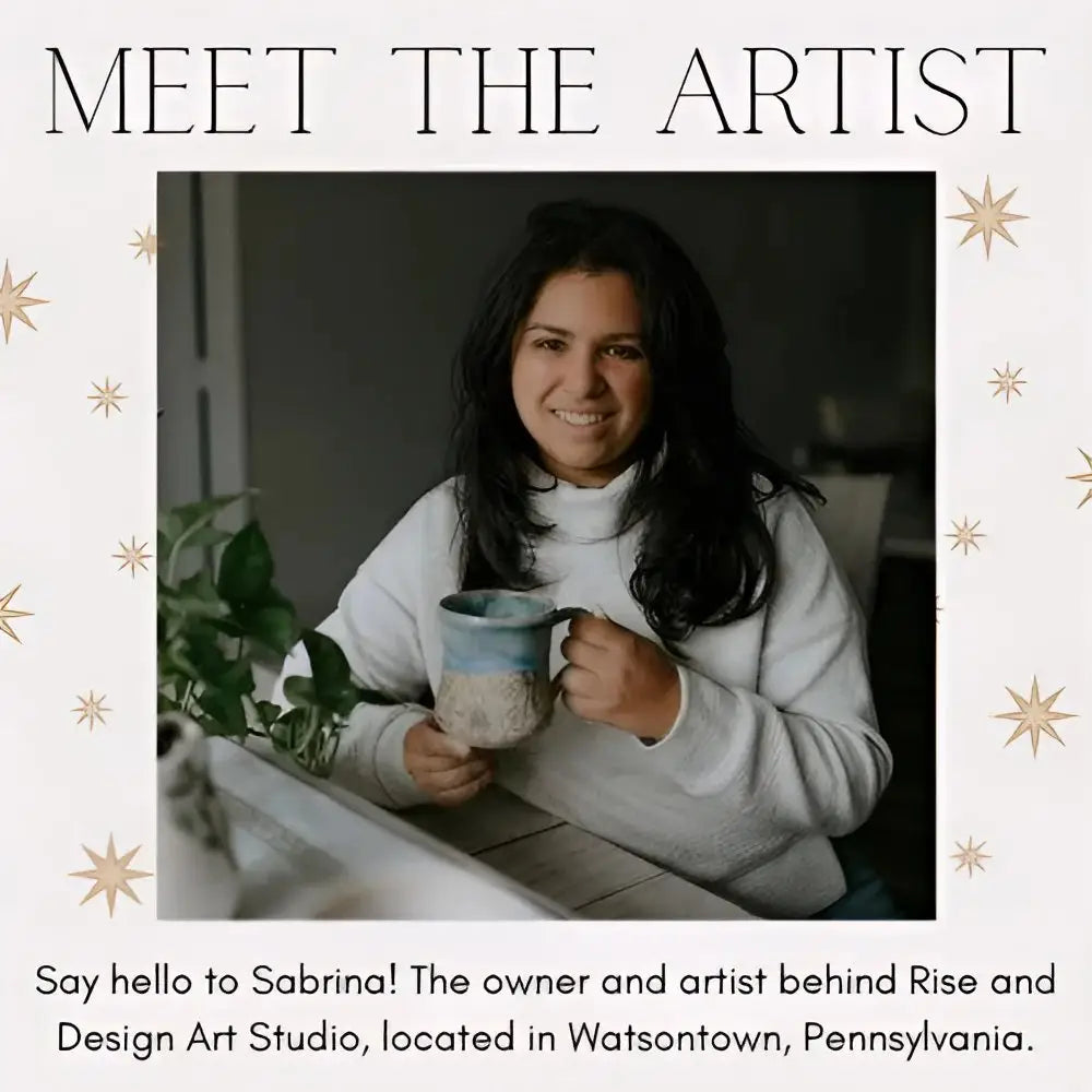 Smiling woman holding a black and cream ceramic spoon rest for kitchen use