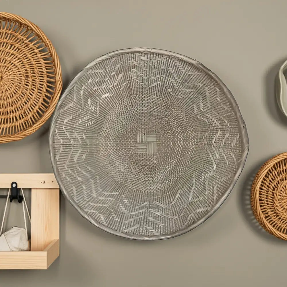 Decorative metal wall plate with woven texture from Genuine Binga Wall Basket collection