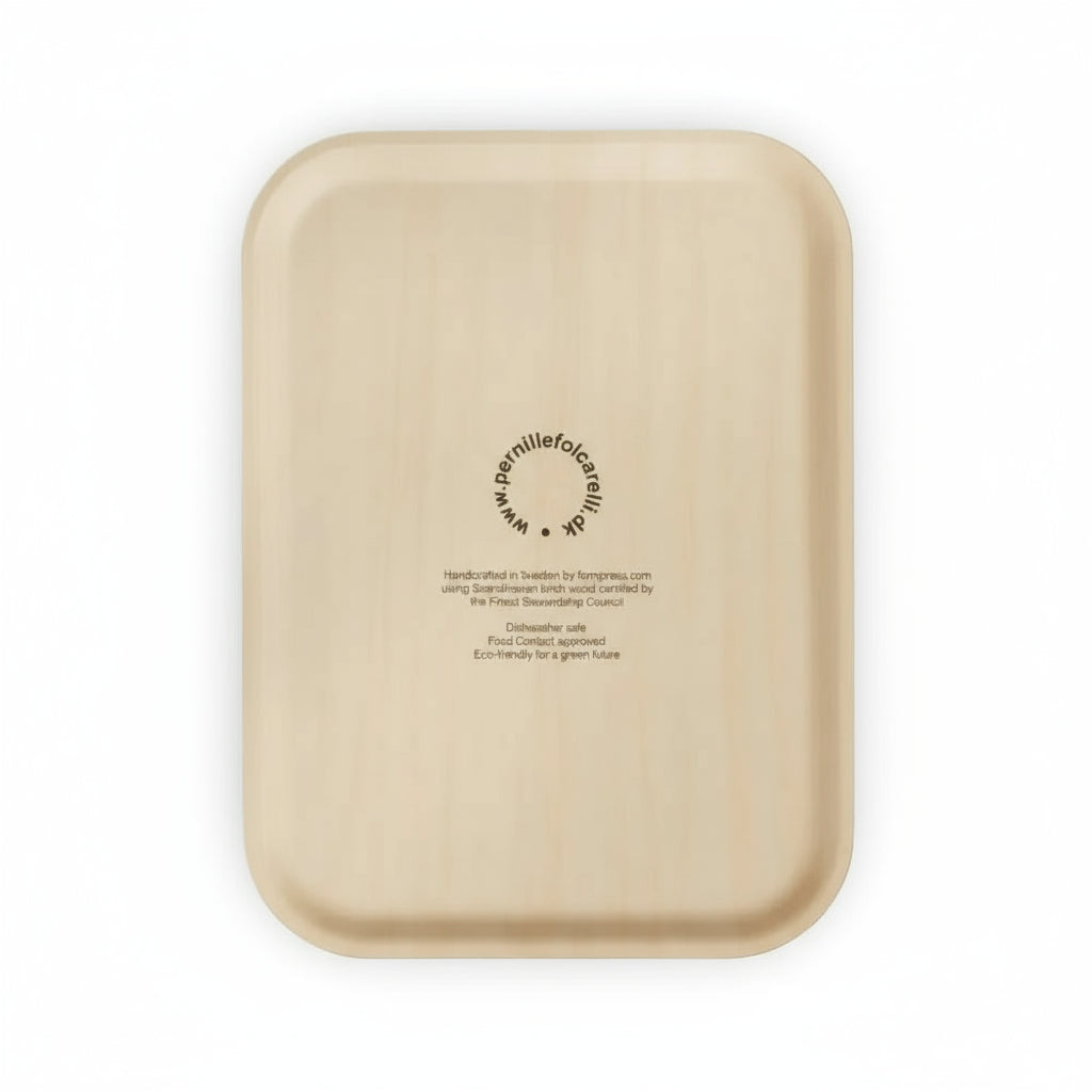 Light-colored ground elder art handcrafted birch wood serving tray with rounded corners