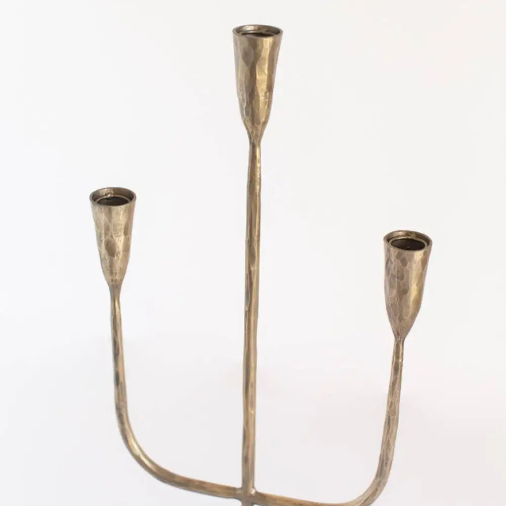 Hammered brass candelabra with three holders from hand-forged iron candelabra collection