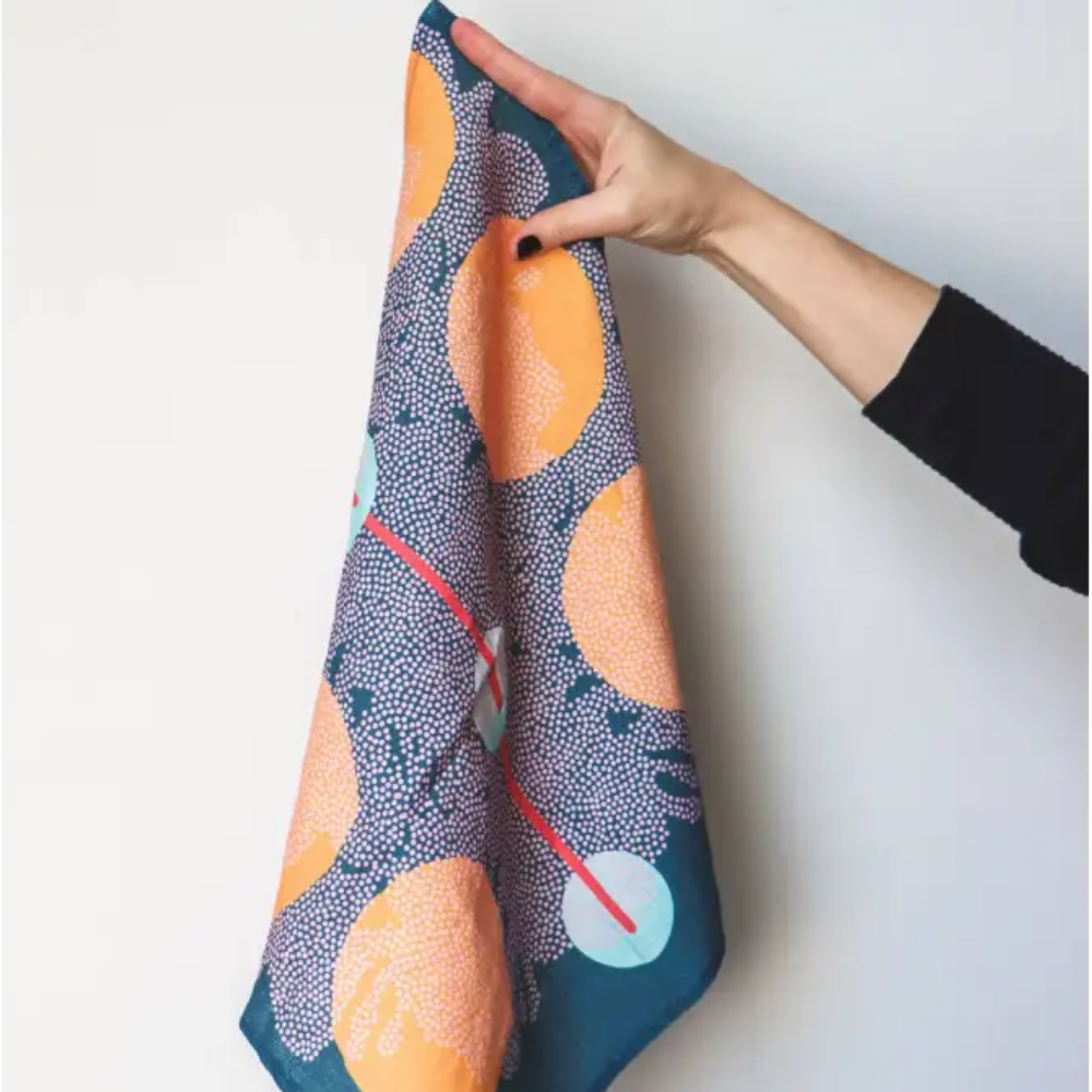Handmade eco-friendly silk scarf with polka dot and geometric pattern for style