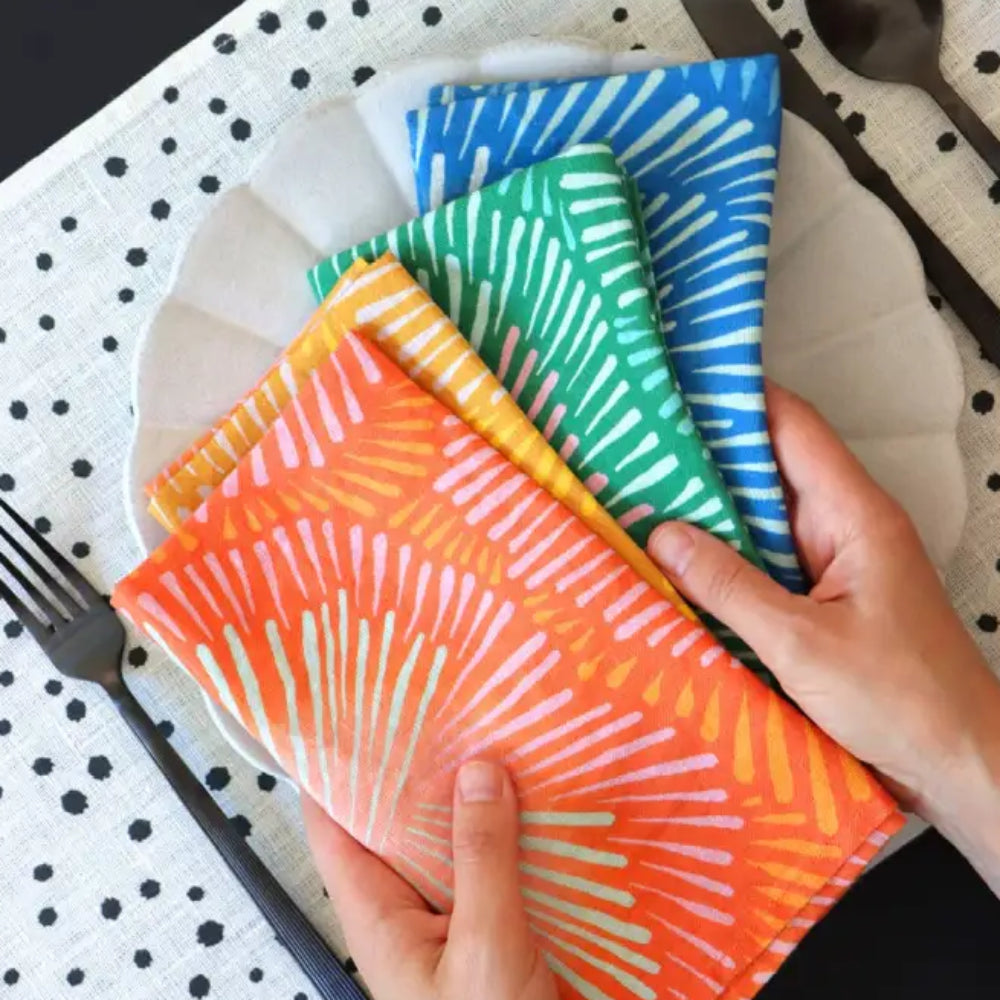 Colorful handmade eco-friendly linen napkins set of 4 with vibrant patterns