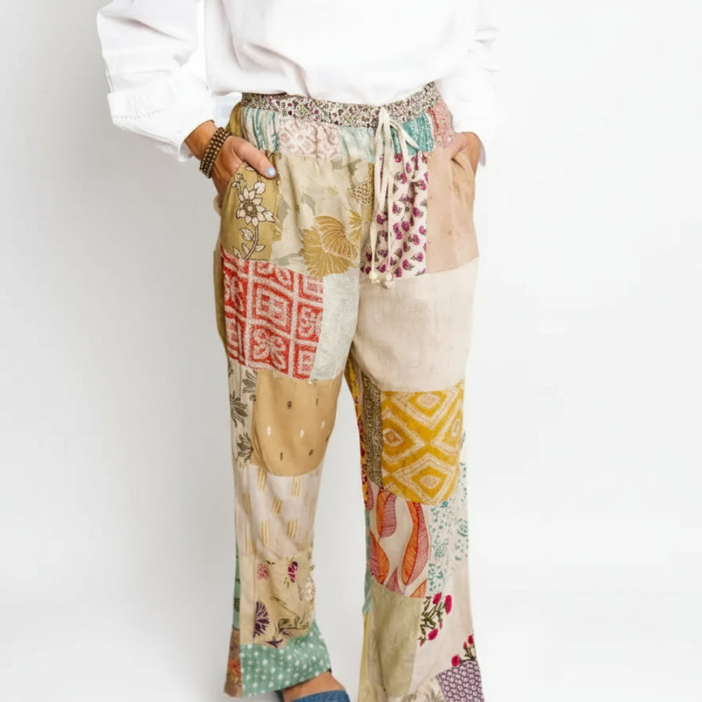 Boho hand-stitched lightweight eco-friendly patchwork lounge pants