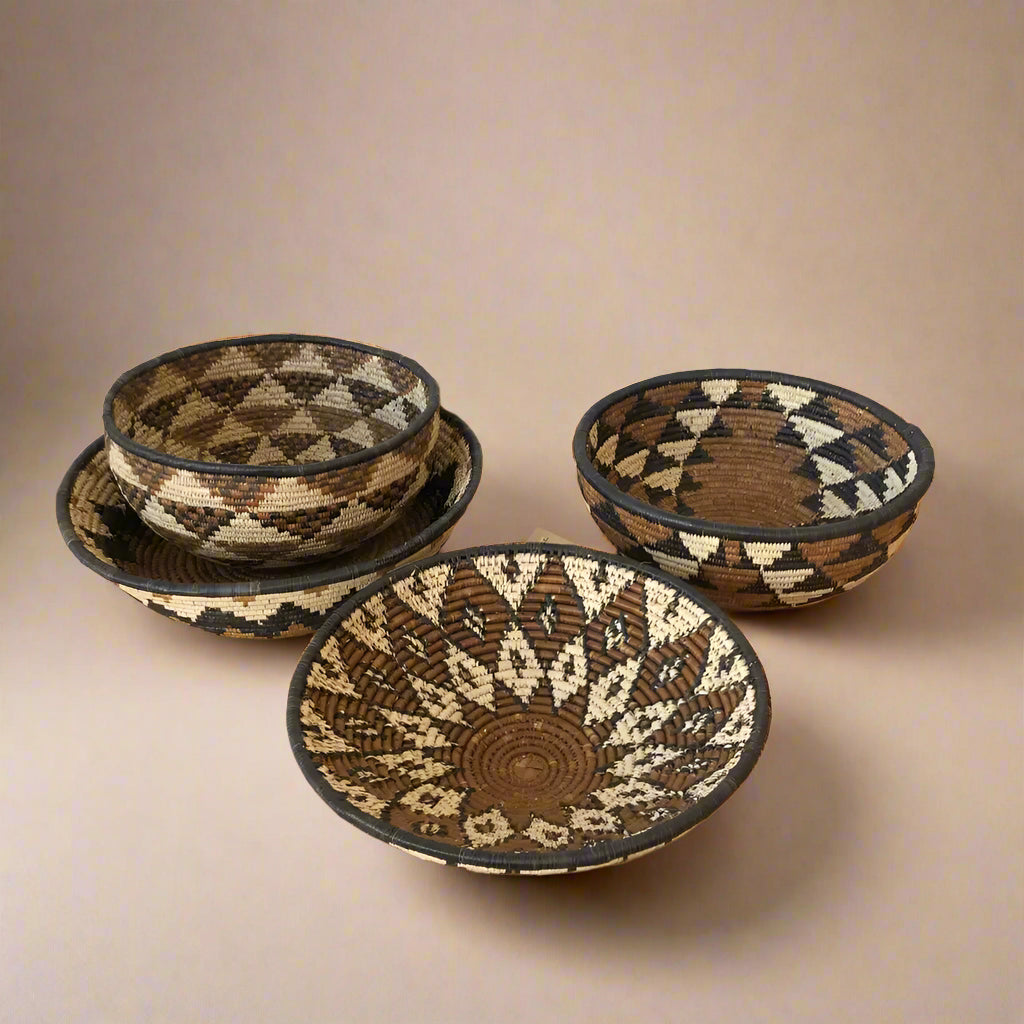 Handmade eco-friendly woven bowls from South Africa with ilala palm and wild grasses