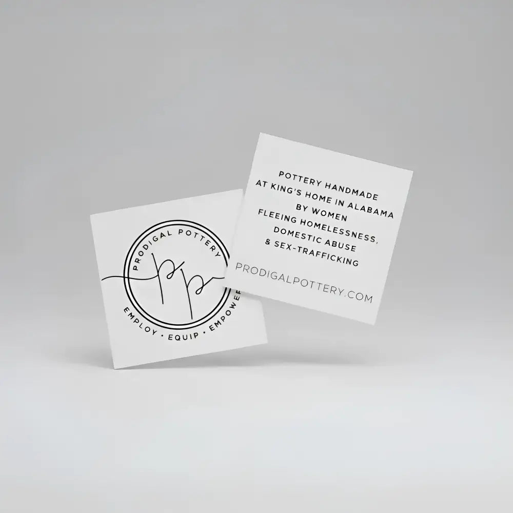 Handmade mini blossom bowl with Prodigal Pottery white business cards