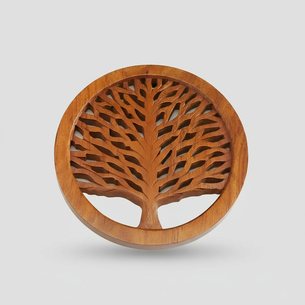 Handmade wooden tree trivet coaster, eco-friendly handcrafted decor for your space