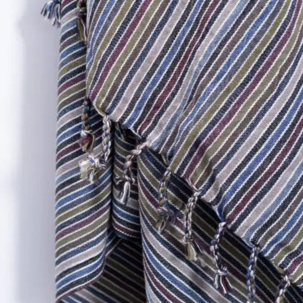 Striped Kekova Towel tote bag with tassels and metallic accents