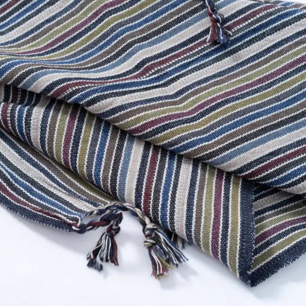 Striped Kekova Towel scarf with blue-green tassels