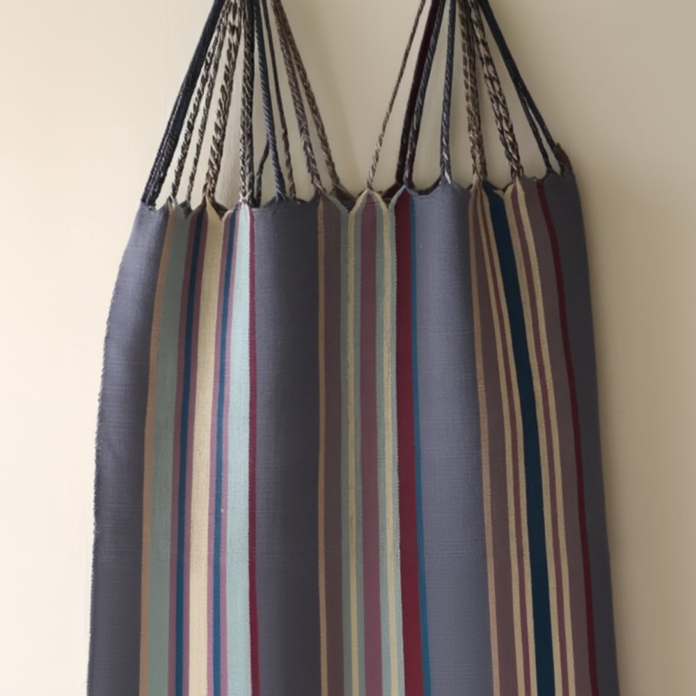 Hand woven Las Rayas tote from Luz Collection, fair trade striped hammock