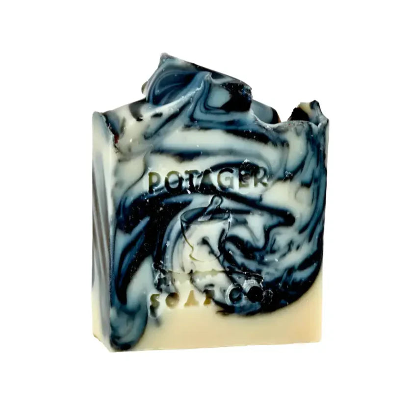 Lavender Charcoal Cleansing soap bar with a white background