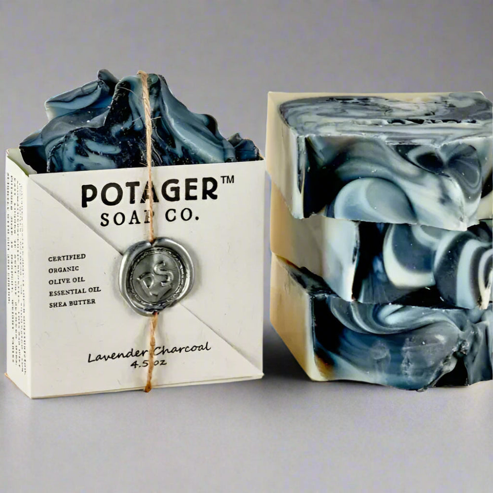 Artisan Lavender Charcoal Soap from Potagers Lavender Charcoal Cleansing Ritual Bar