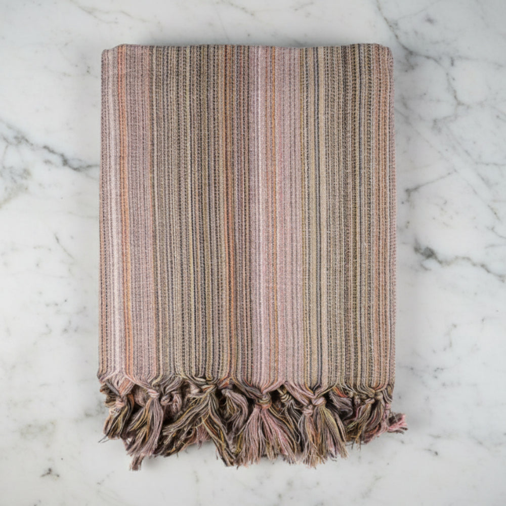 Colorful Turkish beach towel with stripes and tassels, perfect sand free beach towel