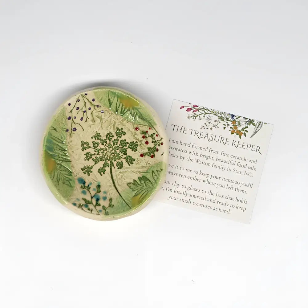 Handcrafted Pottery Dish Bowl with food safe glazes and pressed flowers