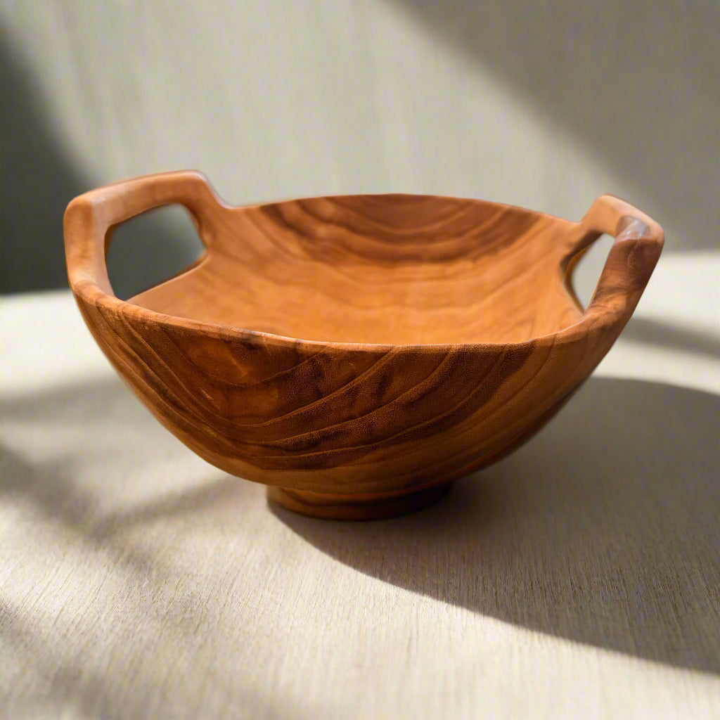 Rustic Teak Bowl with Handles 10’’ Diameter