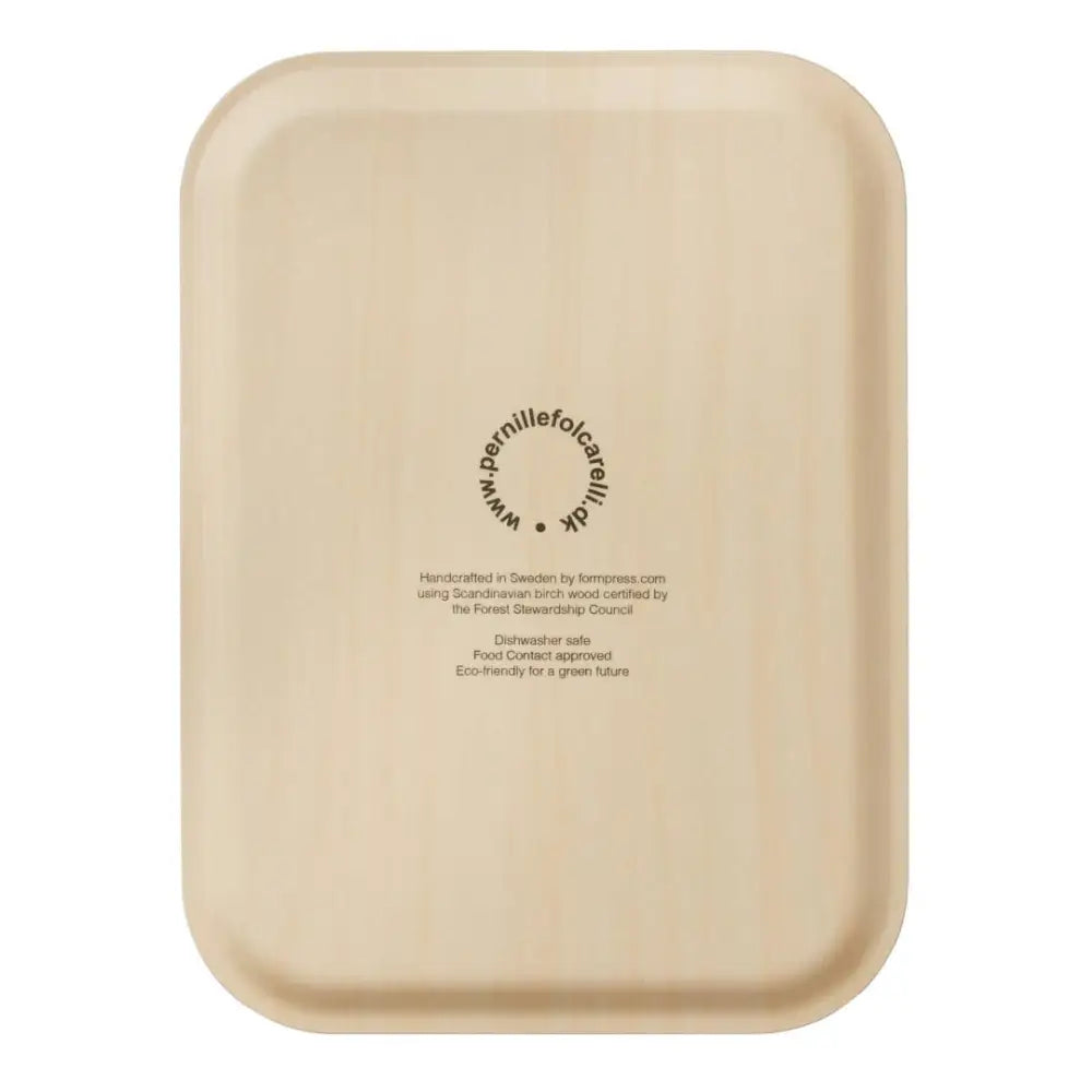 Light brown birch wood serving tray with seaweed branch design, charming small tray
