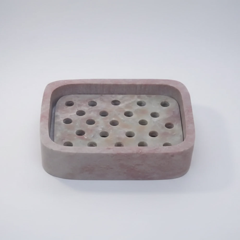 Handmade eco-friendly pink soapstone big hole soap dish with grid holes