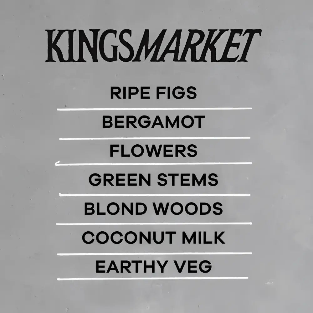 Kings Market Spring Veggies handmade fragrance label on gray back