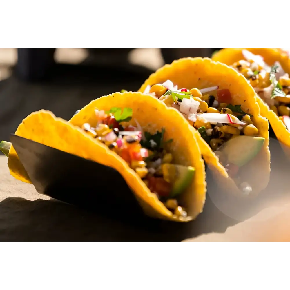 Stainless Steel Upright Taco Rack filled with tacos
