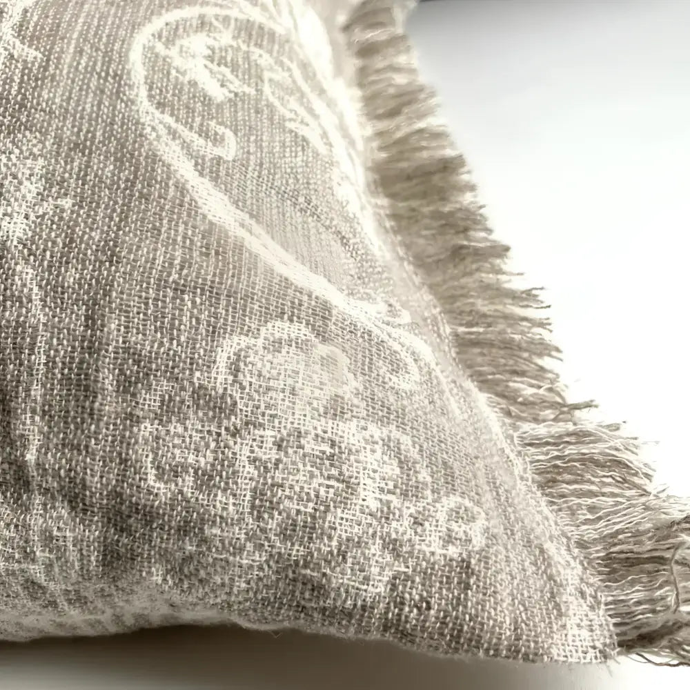 Fringed textured linen pillow cover with floral pattern, perfect flowers pillow cover