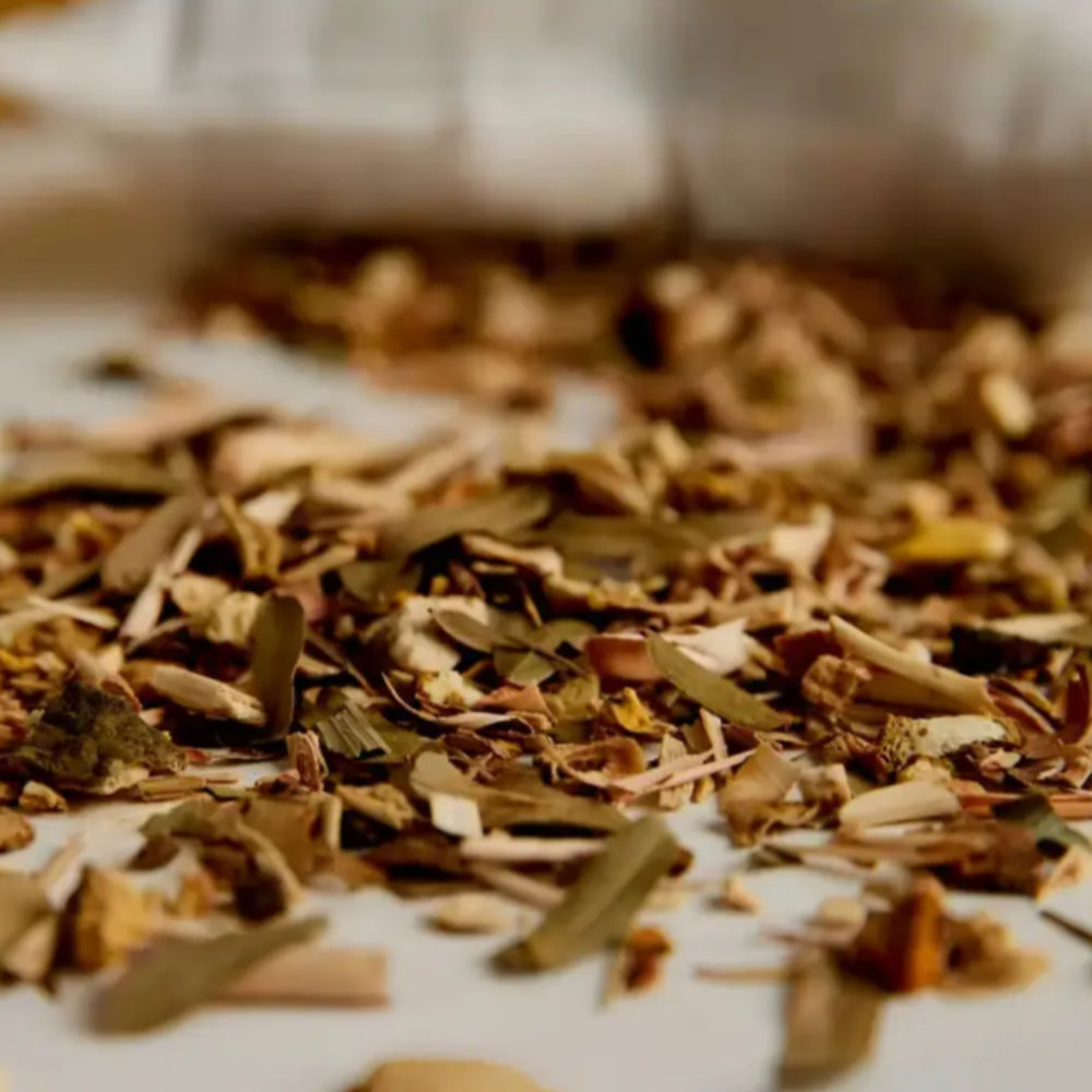 Pile of loose leaf Thai herbal bath soak blend for soft smooth skin