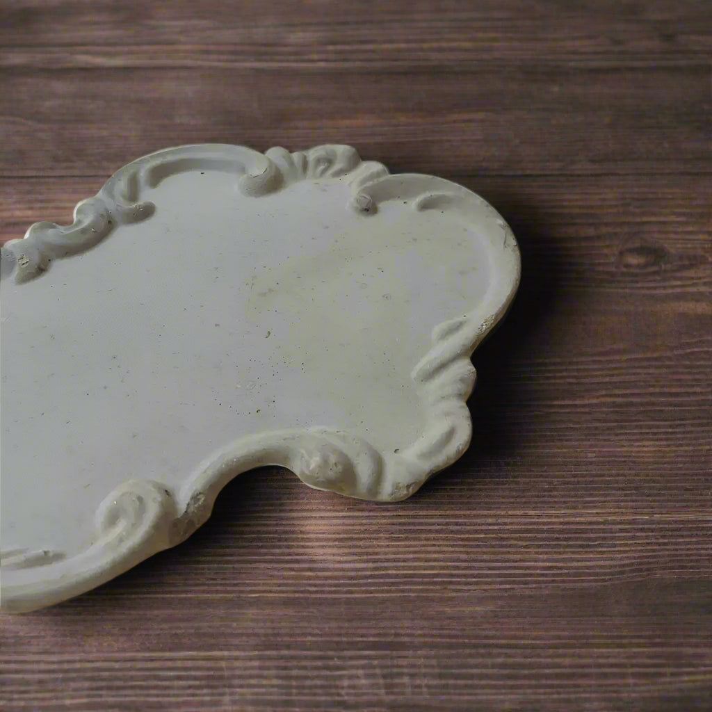 Ornate gray Victorian Concrete Tray, handmade concrete tray for stylish home decor