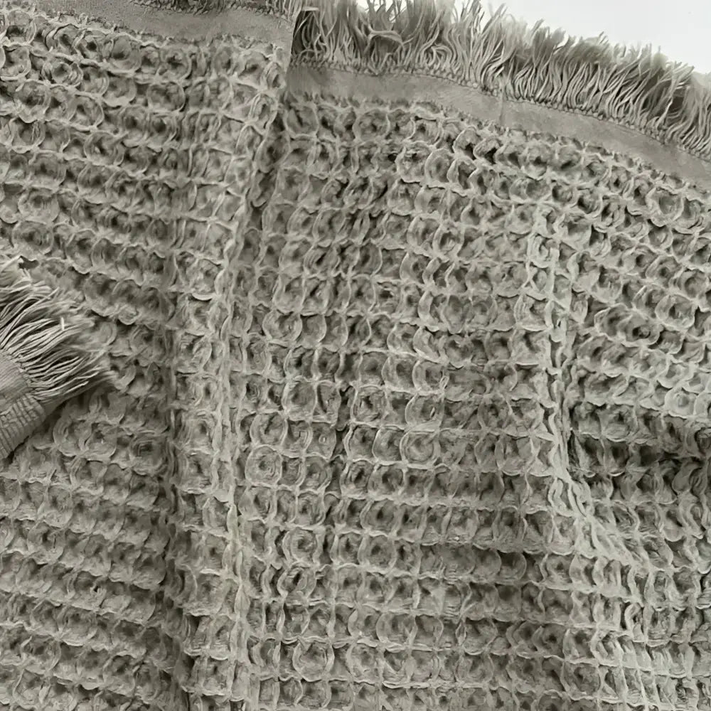 Gray waffle weave towel with fringe, soft Turkish towel made from pure Aegean cotton