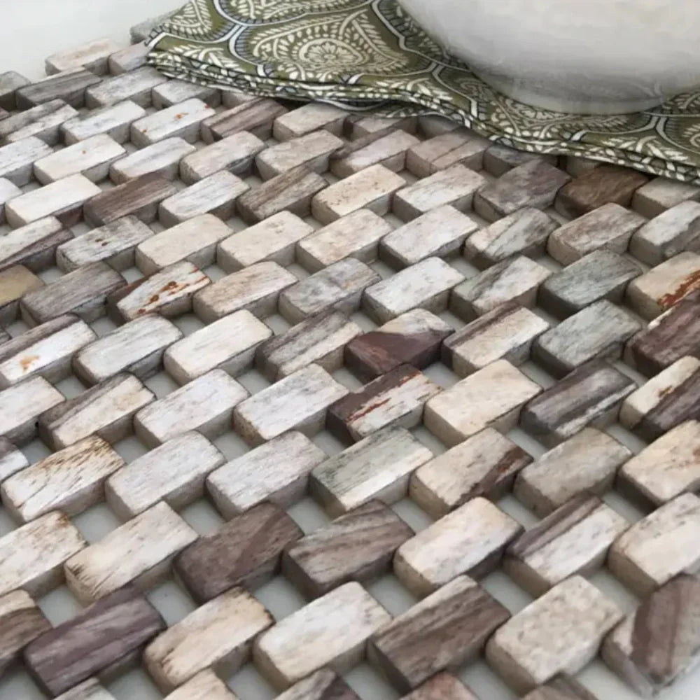 Recycled rosewood table runner with diagonal wooden blocks for a stylish look