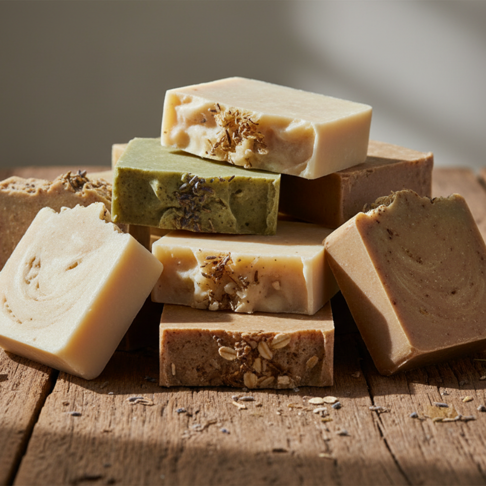 Colorful felted soap balls with sheep logo in Artisan Soaps collection