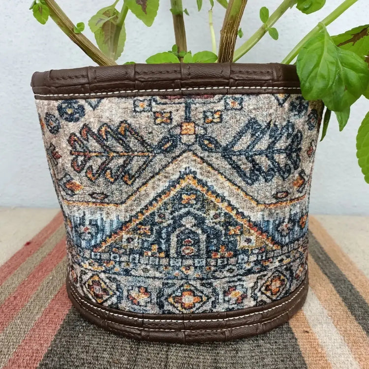 Decorative plant pot with geometric fabric cover from Ancient Traditions Series Artisan Collection