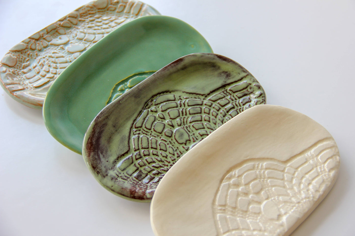 Handcrafted Stoneware Dish with Lace Pattern