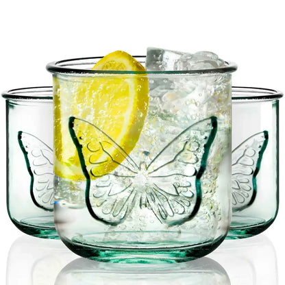 Handmade 10 Oz Classico Butterfly tumbler with recycled glass, lemon water