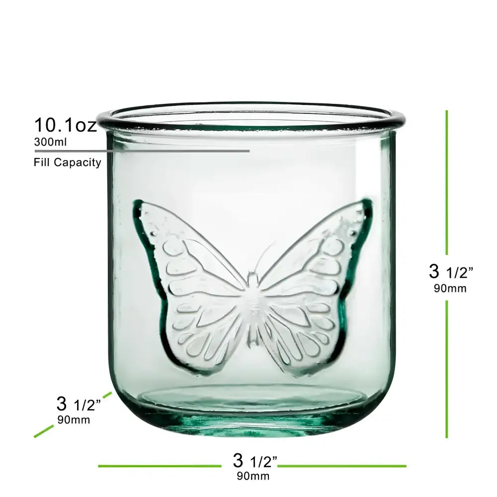 Handmade 10 oz Classico Butterfly tumbler in eco-friendly recycled glass