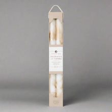 Long box of 12-inch gold swirl decorative taper candles with gold metallic swirls