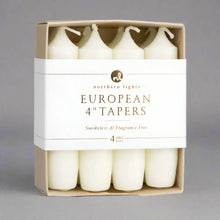Cream-colored 4-inch European taper candles in 8-pack, great for standard taper holders