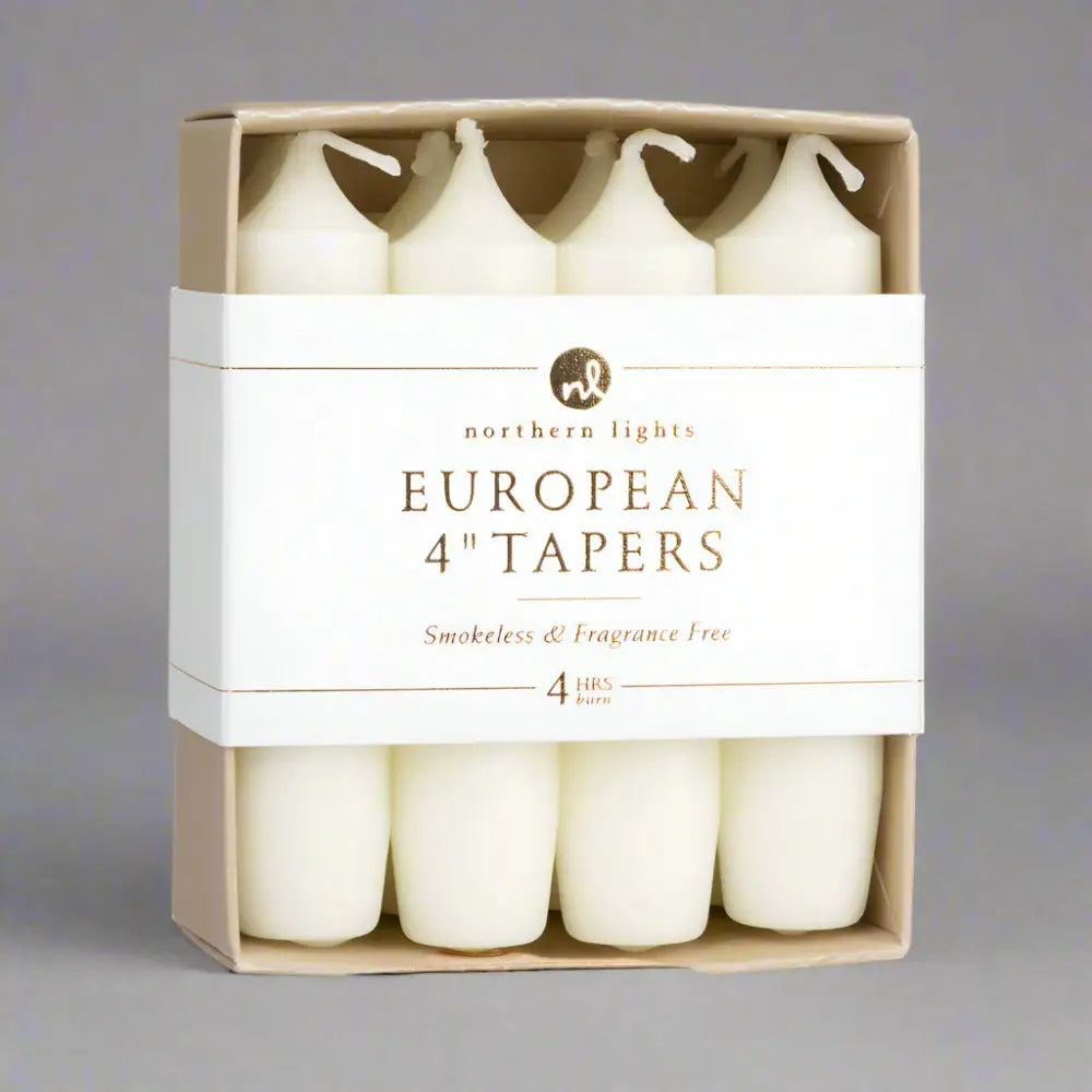 4’’ Taper Candles 8pk white background