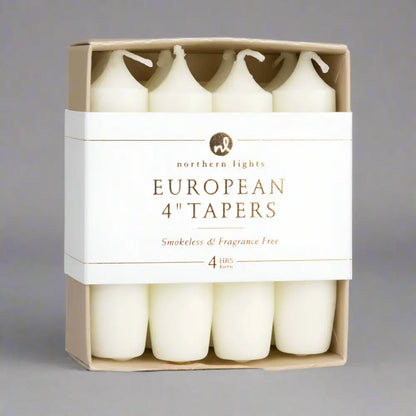 4’’ Taper Candles 8pk white background