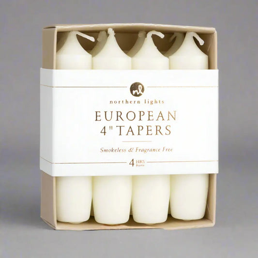4’’ Taper Candles 8pk white background