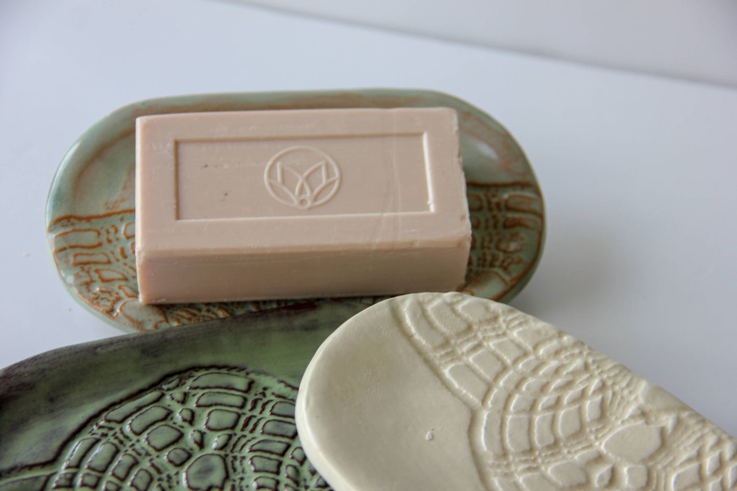 Handcrafted Stoneware Dish with Lace Pattern