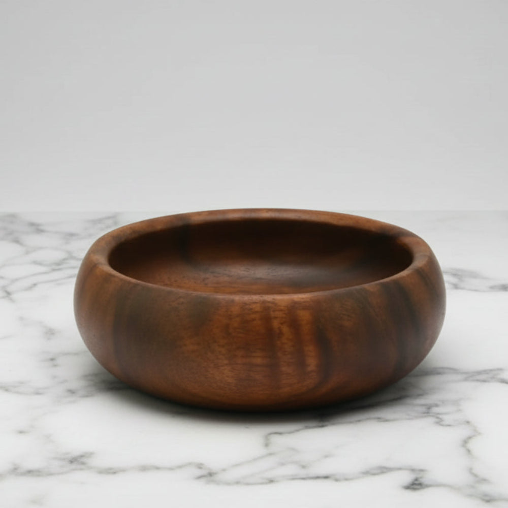 Handcrafted acacia calabash bowl coaster with natural wood grain