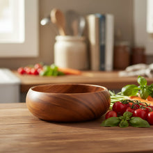 Handcrafted Acacia Calabash Bowl, smooth wooden eco-friendly design