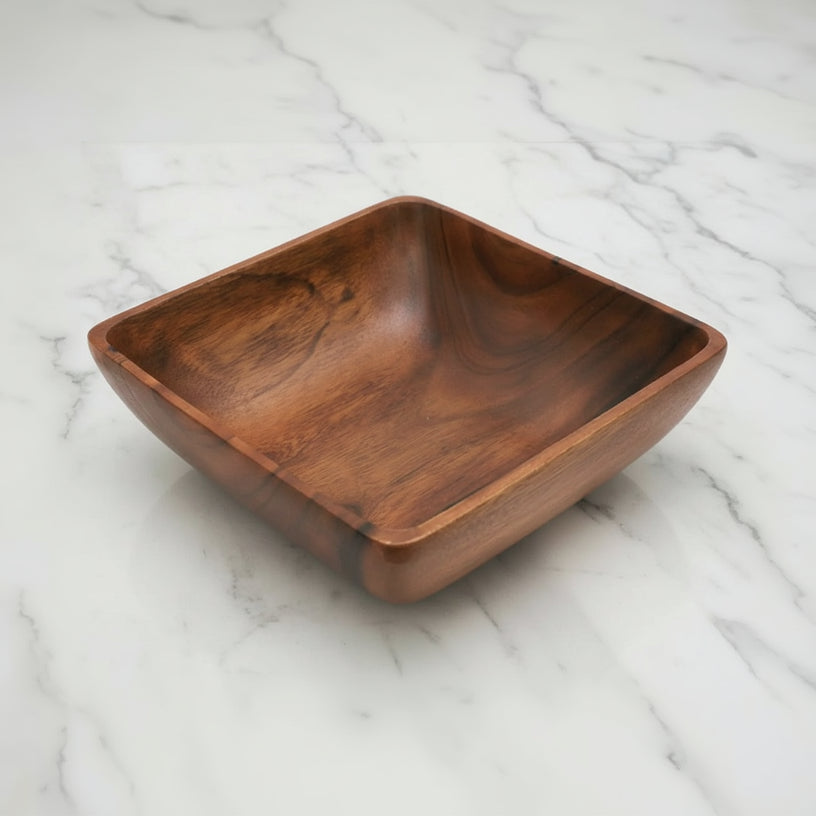 Handcrafted Acacia Square Salad Bowl with warm wood tones