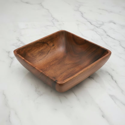 Handcrafted Acacia Square Salad Bowl with warm wood tones