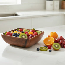 Handcrafted Acacia Square Salad Bowl with warm brown wood grain