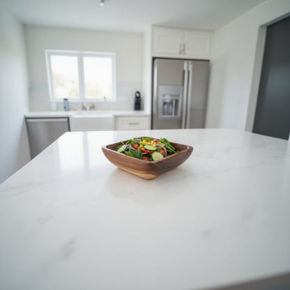Handcrafted Acacia Square Server Bowl with rich wood grain