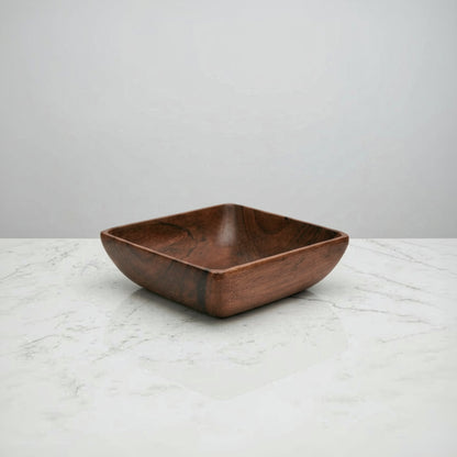 Handcrafted Acacia Square Server Bowl with warm brown wood grain