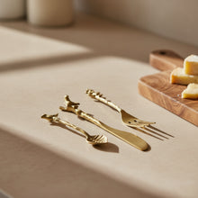 Adavi Brass Mini Serving Utensils with gold floral pattern