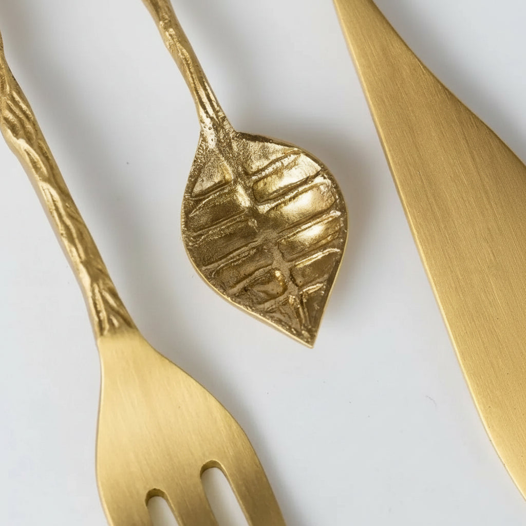 Gold leaf Adavi Brass fork with textured handle and polished finish